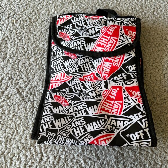 Vans Off The Wall  Lunch Sack Bag Foldable Insulated Cooler Black Red Skate - Picture 1 of 7